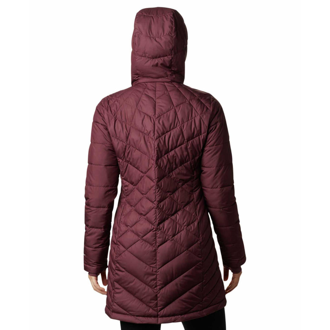 A Women Wearing Columbia Women Maroon Heavenly Long Hooded Jacket