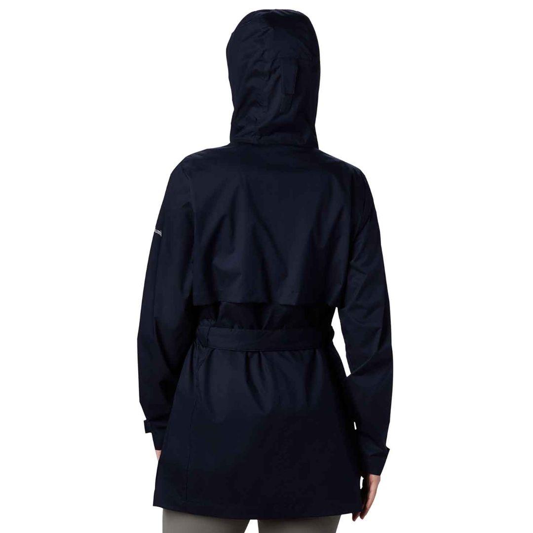 A Women Wearing Columbia Women Navy Blue Pardon My Trench Rain Jacket