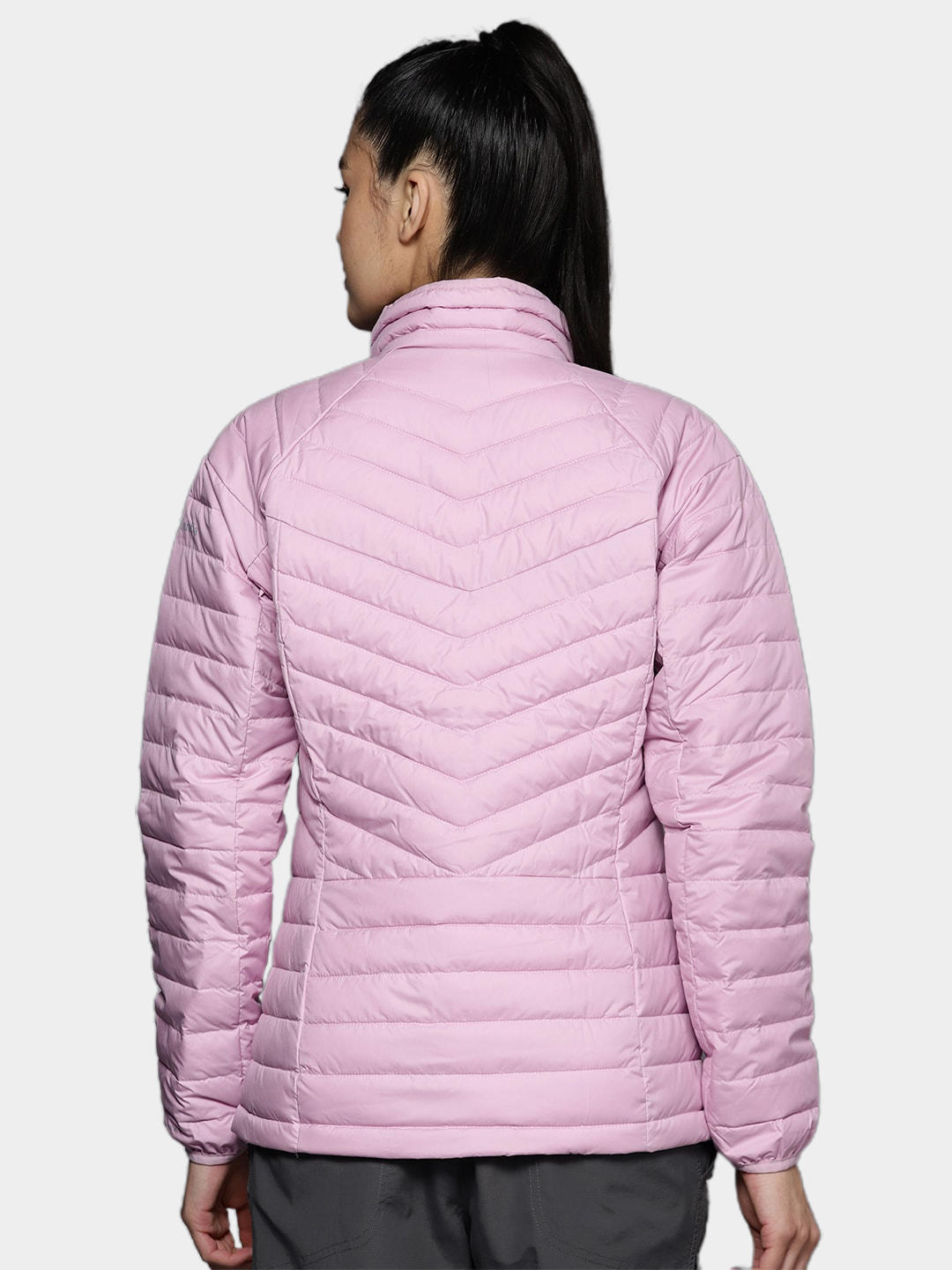 A Women Wearing Columbia Women Purple Powder Lite II Full Zip Jacket