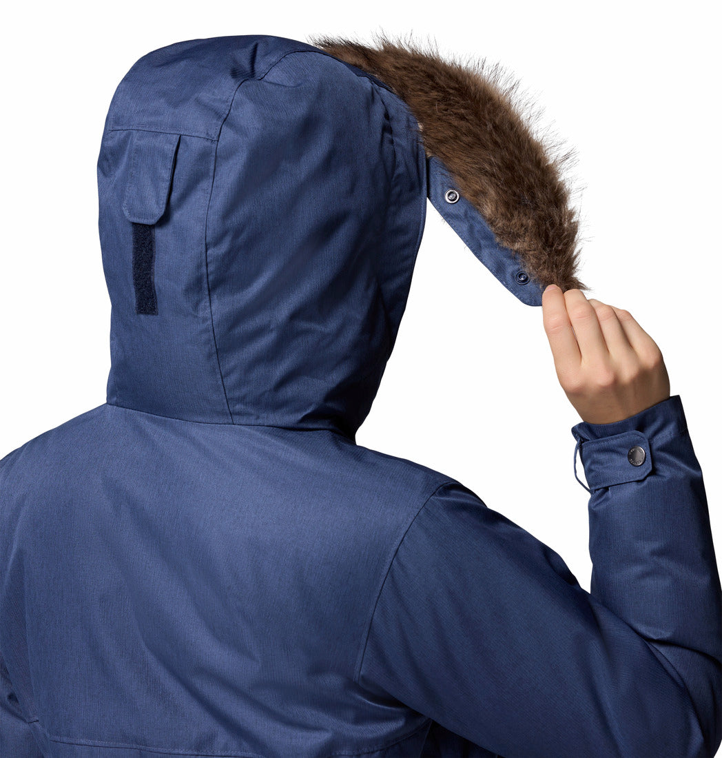 Columbia Women Navy Blue Omni-Heat Reflective Suttle Mountain Long Hooded Down Jacket (Plus Size)