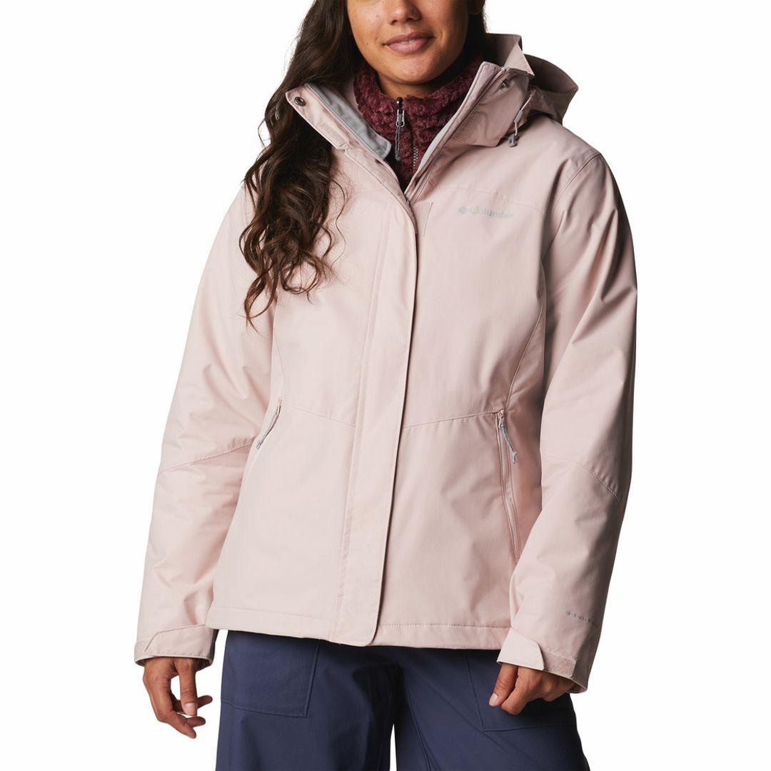 A Women Wearing Columbia Women Red Bugaboo II Fleece Interchange Jacket