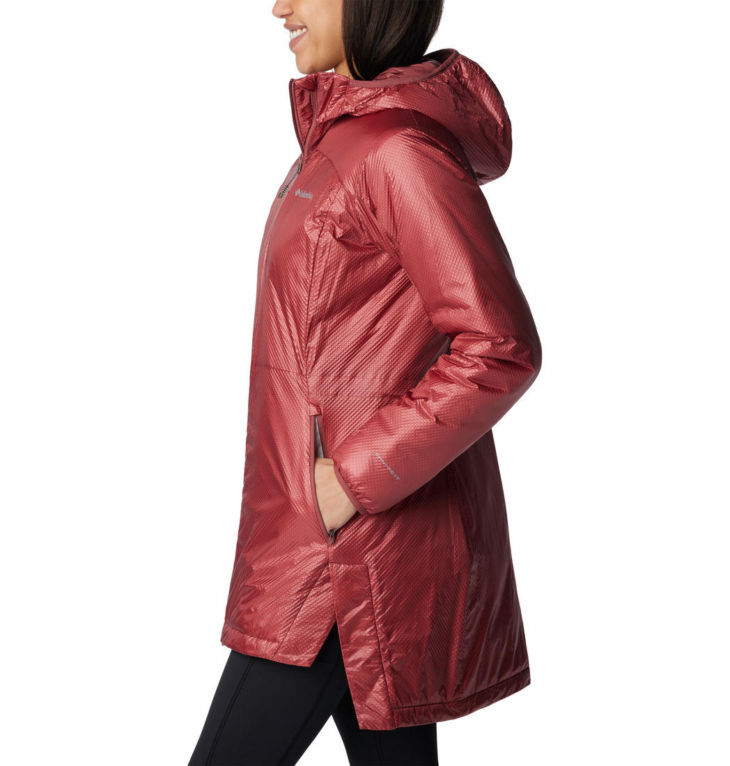 A Women Wearing Columbia Women Pink Arch Rock Double Wall Elite Mid Jacket