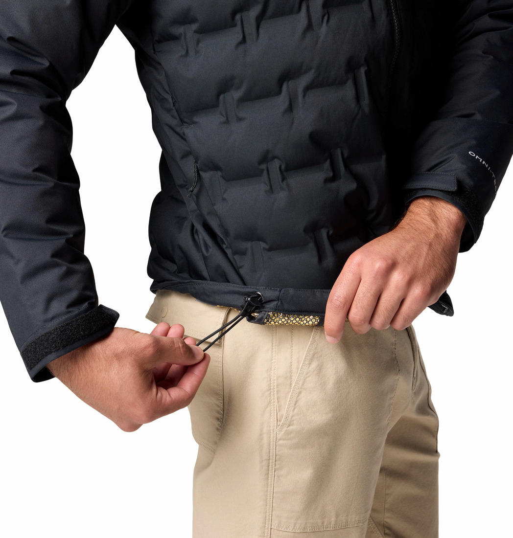 A Men Wearing Columbia Men Black Grand Trek III Down Hooded Jacket