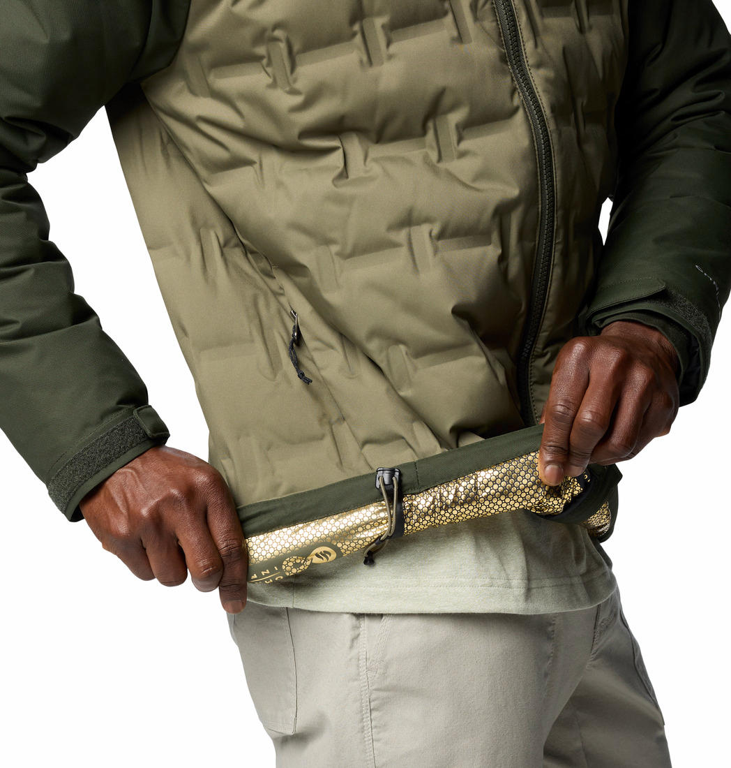 A Men Wearing Columbia Men Green Grand Trek III Down Hooded Jacket