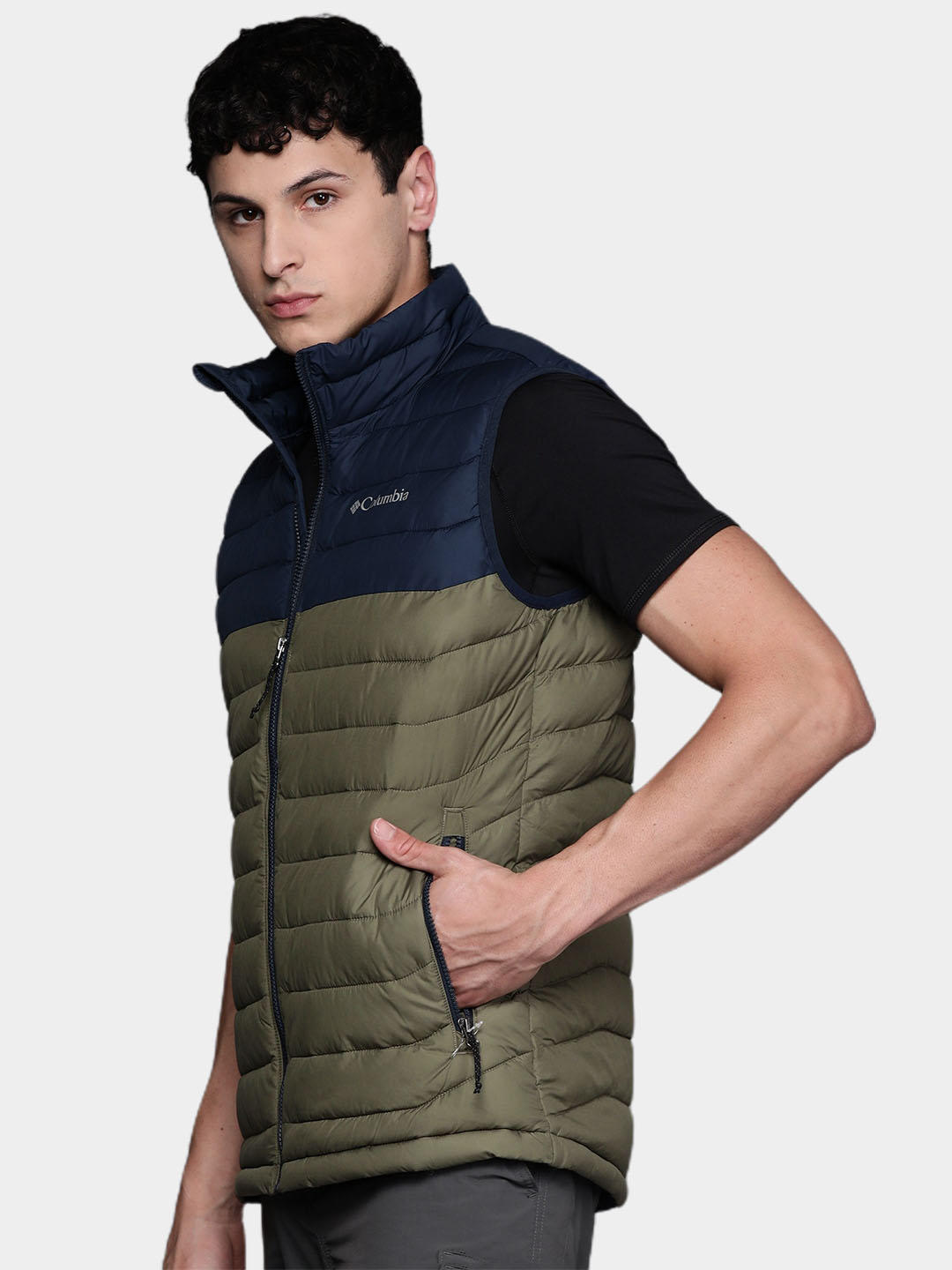 Columbia Men Green Omni-Heat Reflective Powder Lite Down Vest Jacket