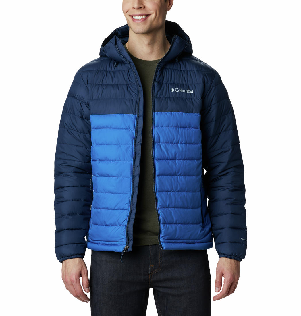 Columbia Men Blue Omni-Heat Reflective Powder Lite Hooded Down Jacket