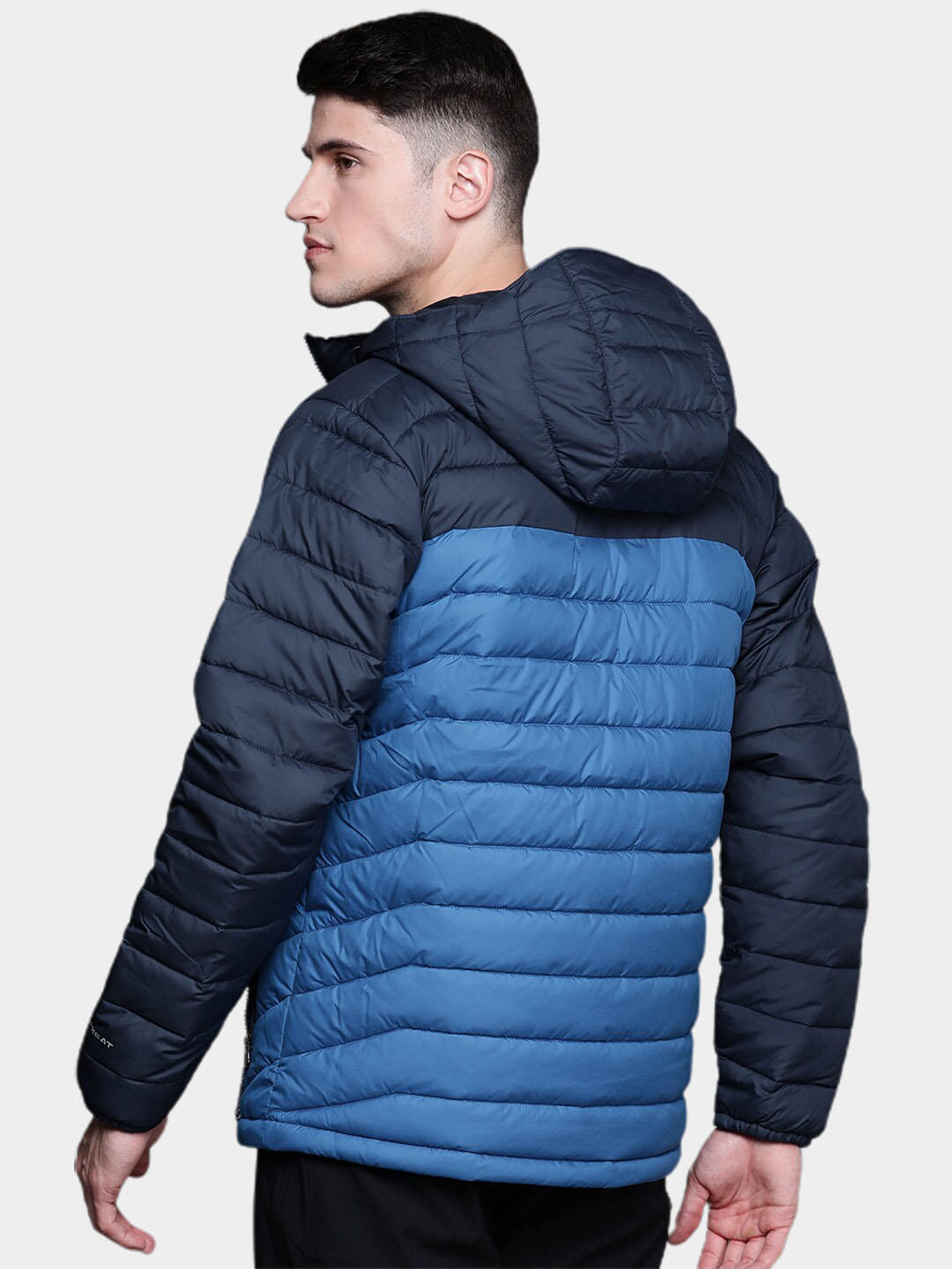 Columbia Men Blue Omni-Heat Reflective Powder Lite Hooded Down Jacket