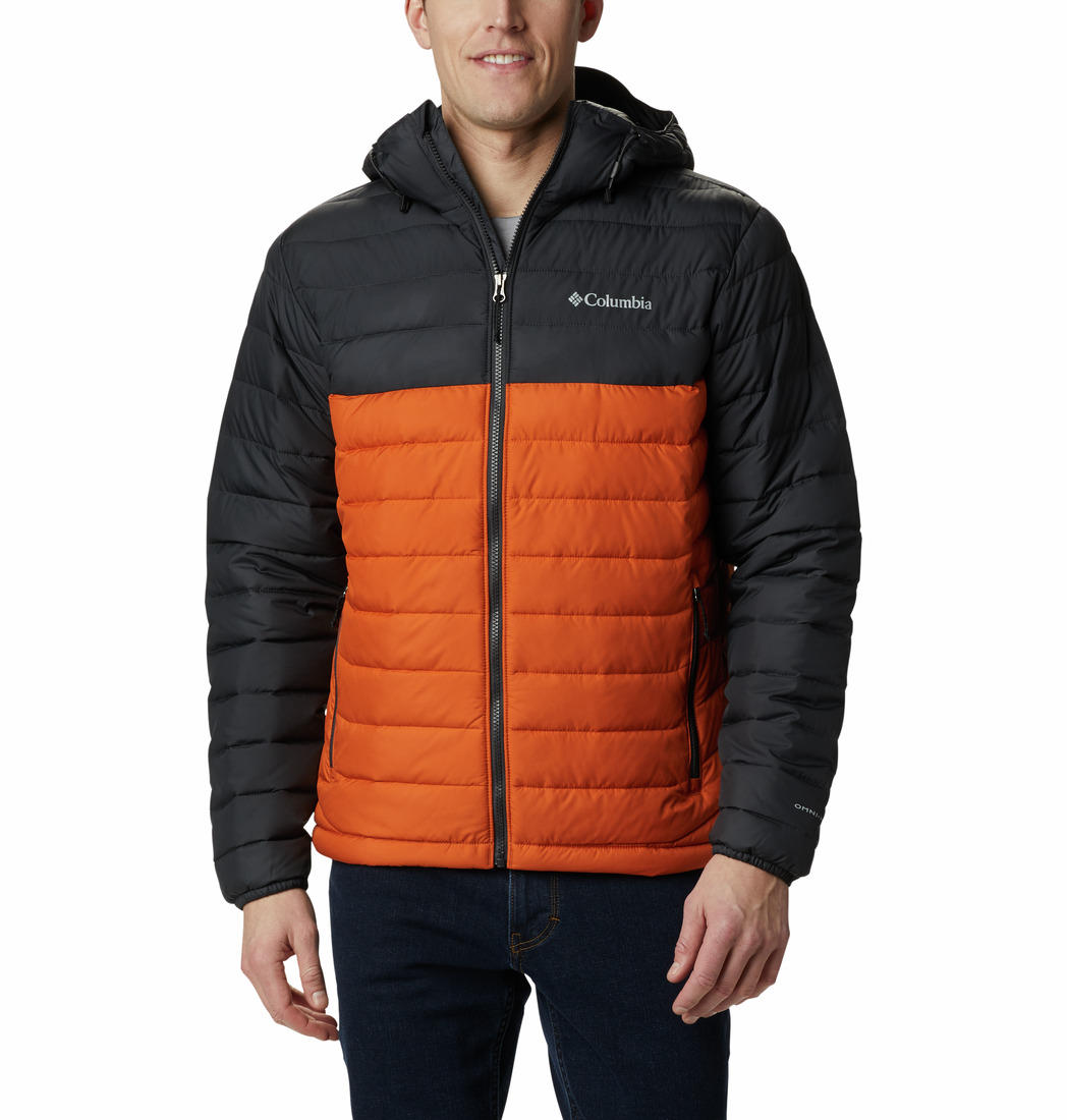 Columbia Men Orange Omni-Heat Reflective Powder Lite Hooded Down Jacket