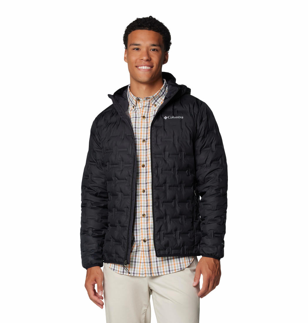 A Men Wearing Columbia Men Black Delta Ridge II Down Hooded Jacket