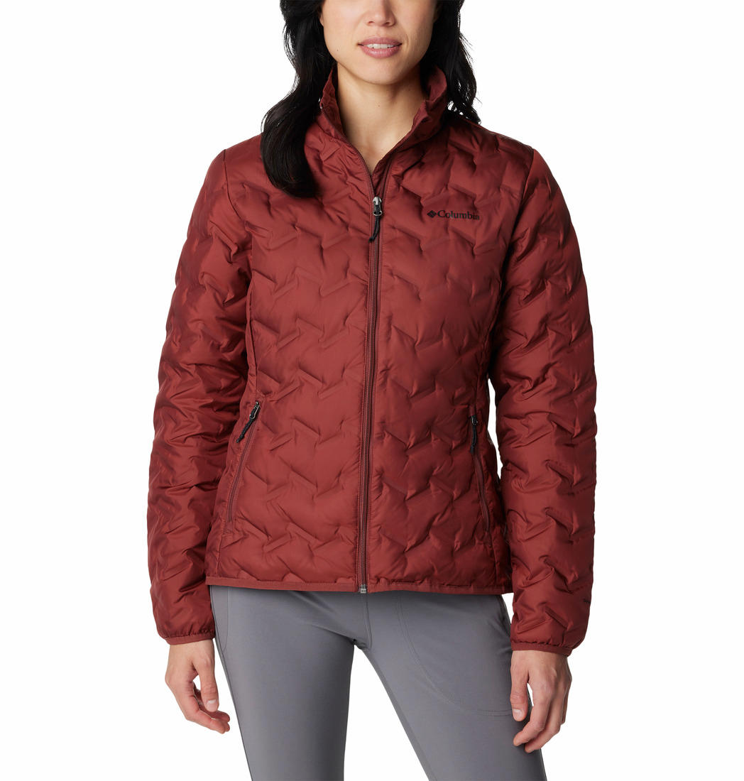 A Women Wearing Columbia Women Red Delta Ridge Down Jacket