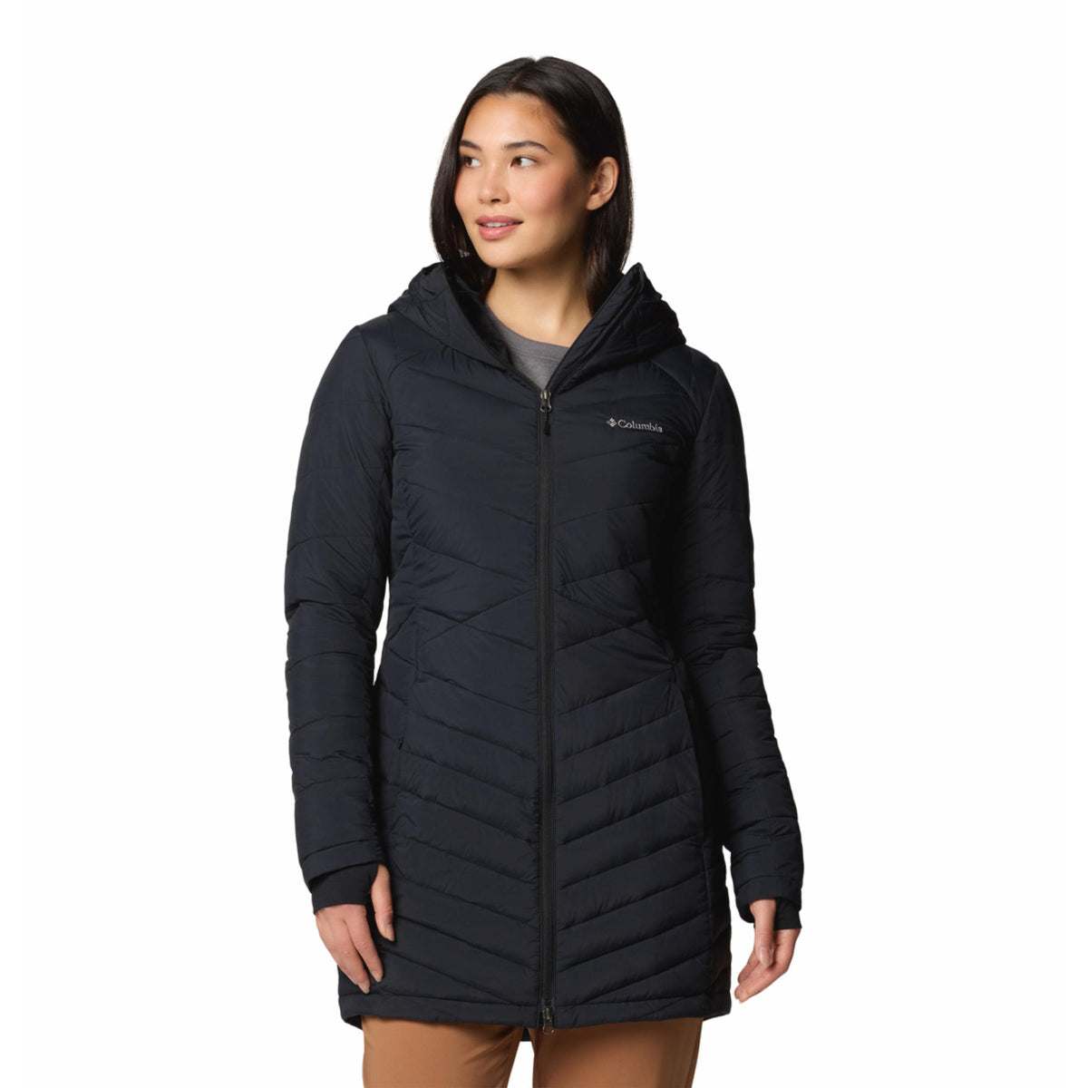 Columbia Women Black Omni-Heat Inifnity Joy Peak II Mid Hooded Down Jacket