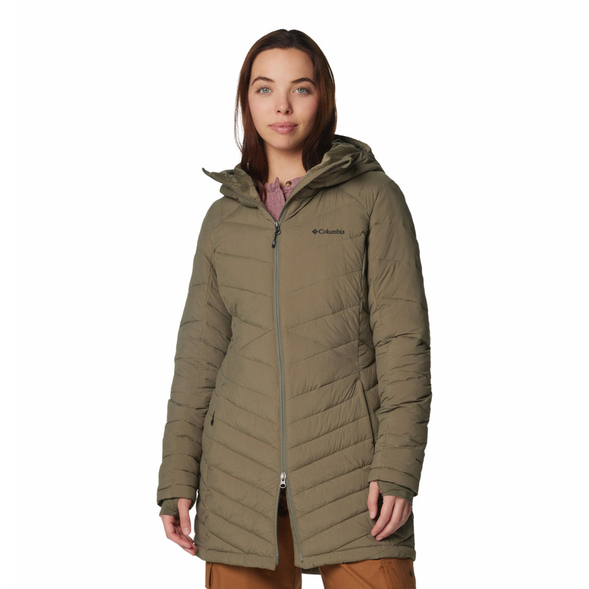 Columbia Women Green Omni-Heat Inifnity Joy Peak II Mid Hooded Down Jacket