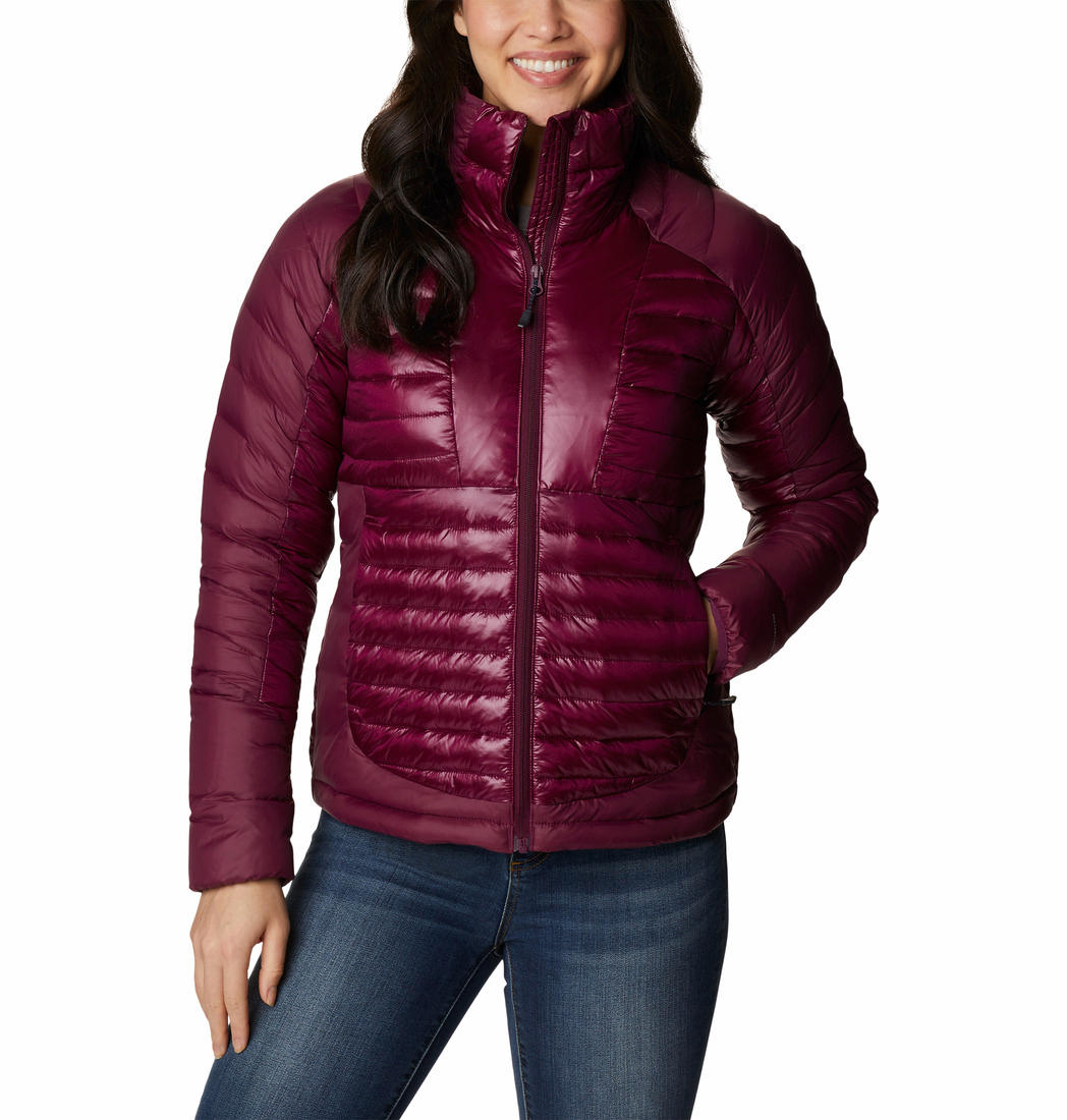 A Women Wearing Columbia Women Purple Labyrinth Loop Jacket