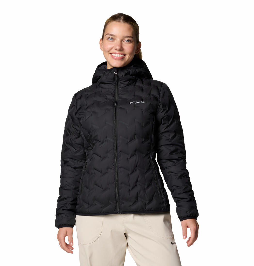 A Women Wearing Columbia Women Black Delta Ridge II Down Hooded Jacket