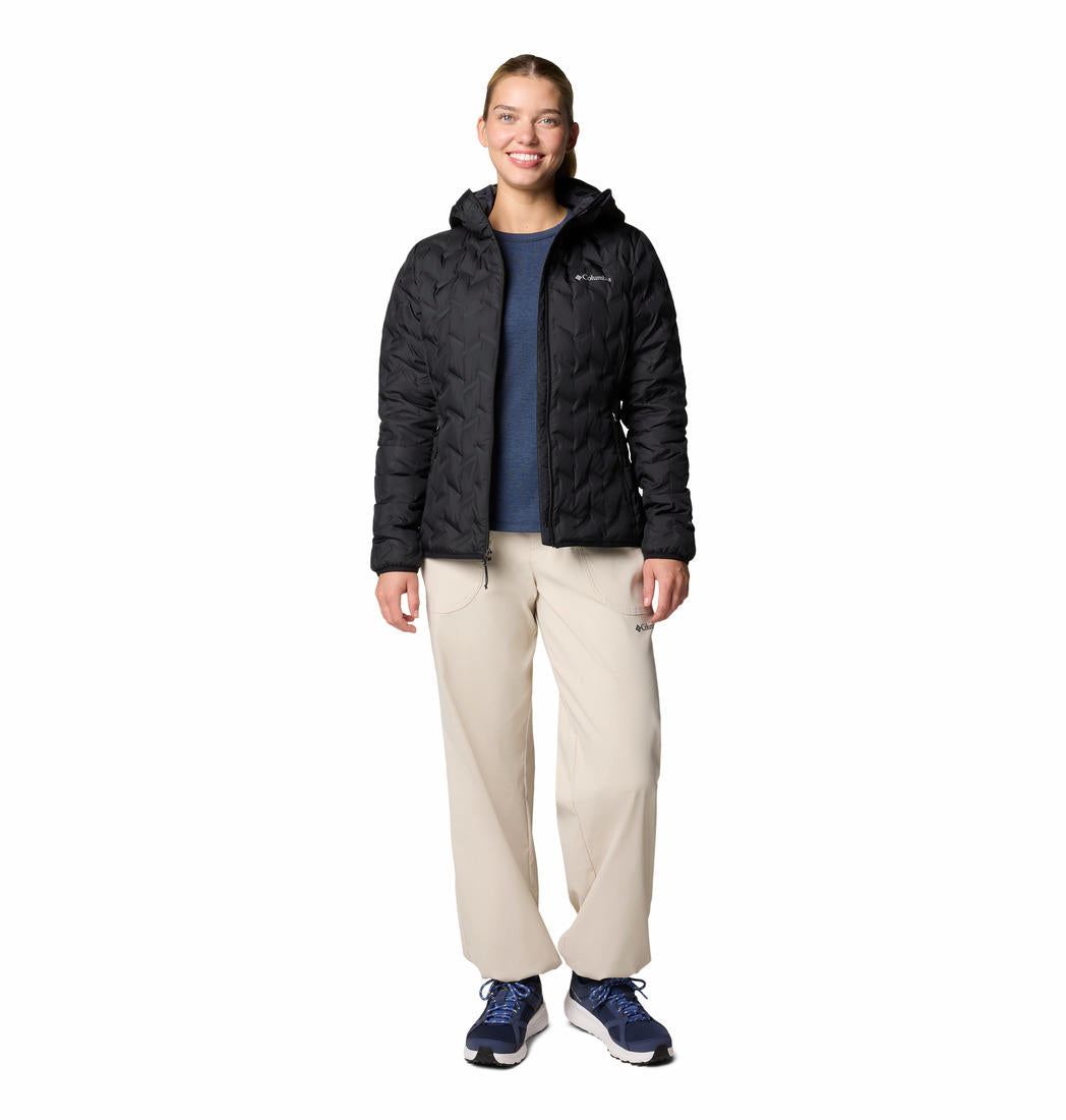 A Women Wearing Columbia Women Black Delta Ridge II Down Hooded Jacket