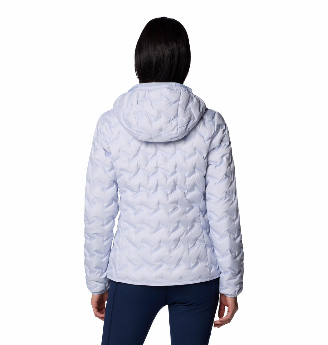A Women Wearing Columbia Women Purple Delta Ridge II Down Hooded Jacket