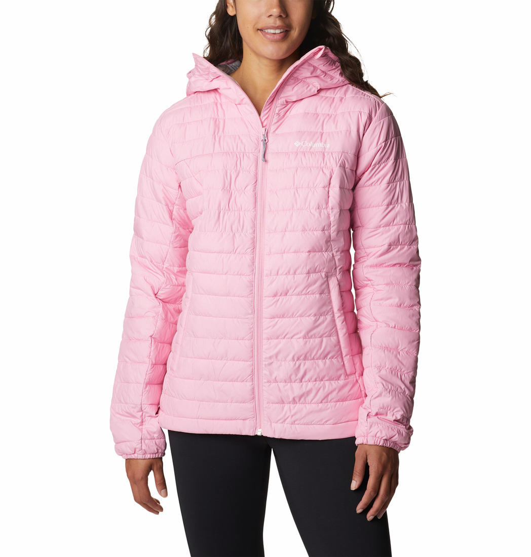 A Women Wearing Columbia Women Pink Silver Falls Hooded Jacket