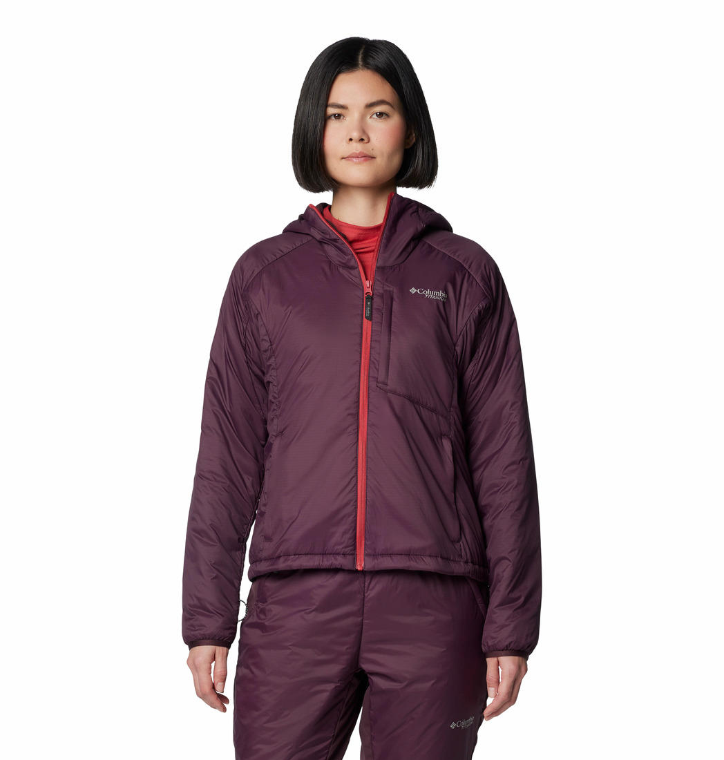 A Women Wearing Columbia Women Red Silver Leaf II Stretch Insulated Jacket