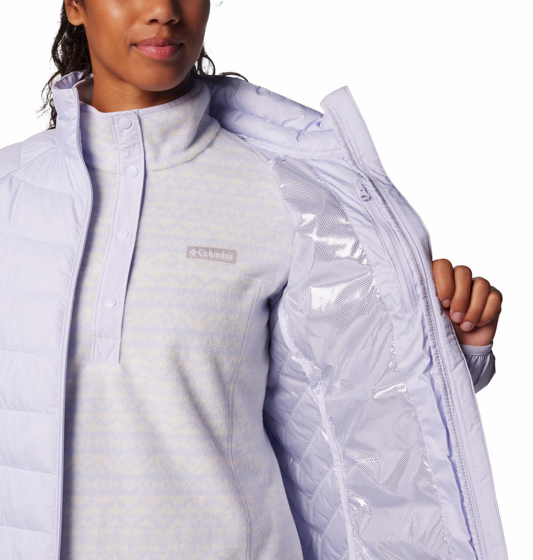 A Women Wearing Columbia Women Purple Powder Lite II Full Zip Jacket
