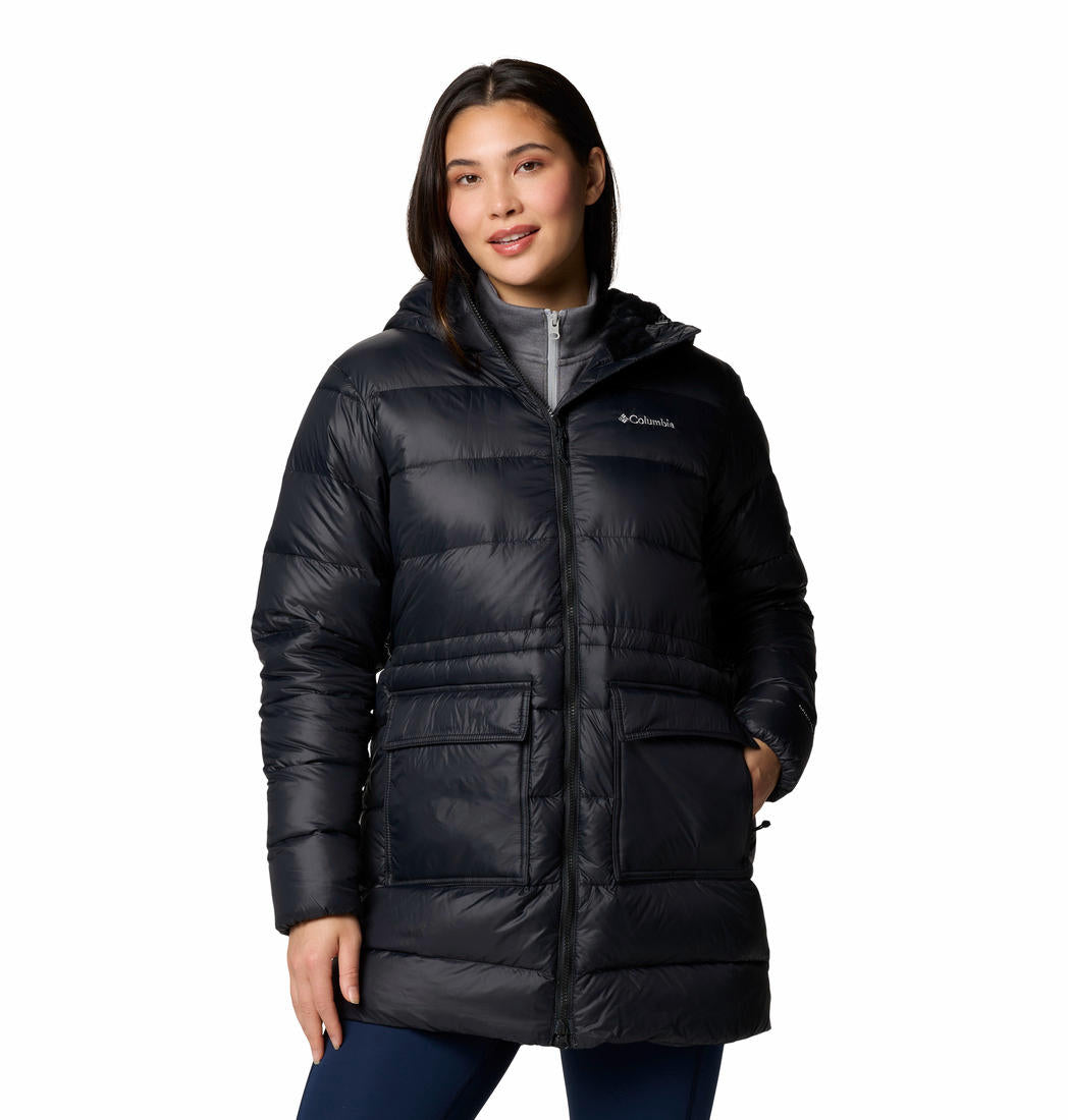 A Women Wearing Columbia Women Black Harmony Falls Mid Down Jacket