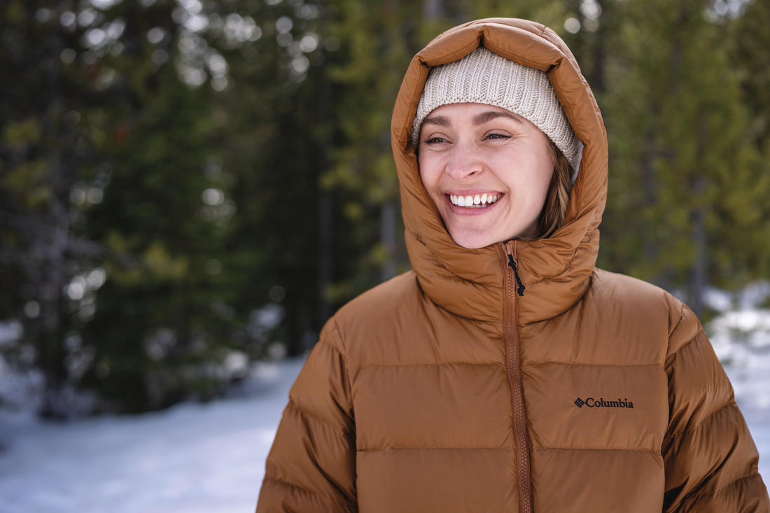 A Women Wearing Columbia Women Brown Harmony Falls Mid Down Jacket