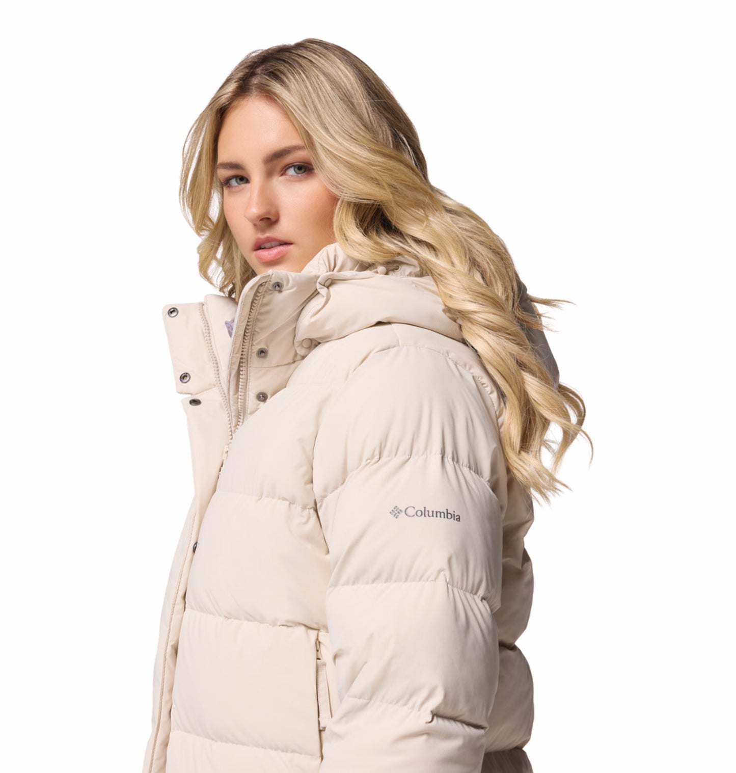 Columbia Women Beige Omni-Shield Amaze Puff Mid Hooded Down Jacket