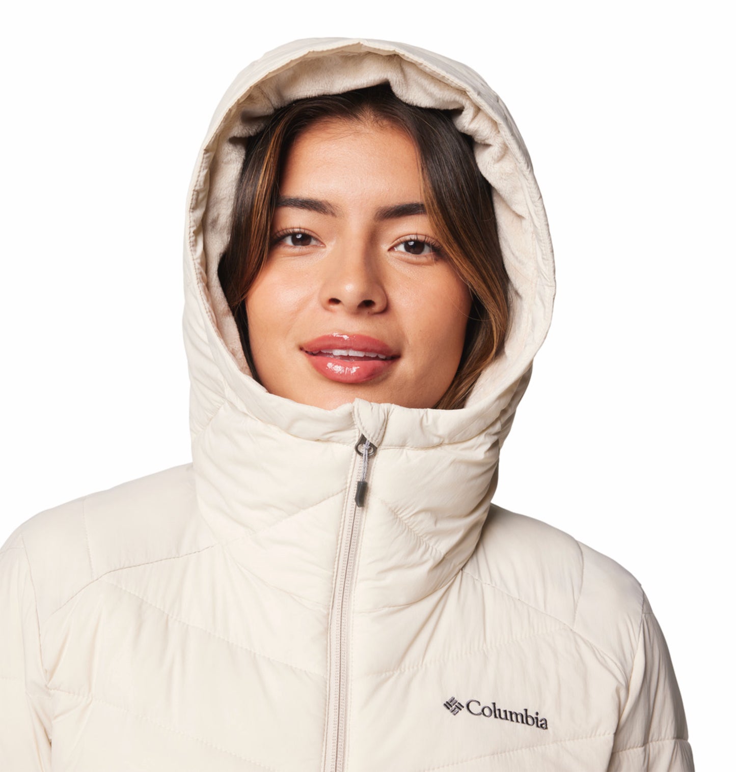 Columbia Women Beige Omni-Heat Inifnity Joy Peak II Hooded Down Jacket
