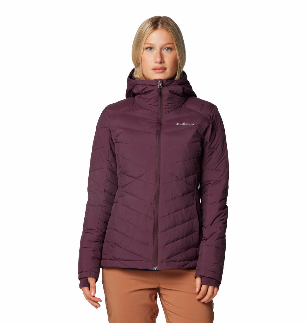 A Women Wearing Columbia Women Red Joy Peak II Hooded Jacket