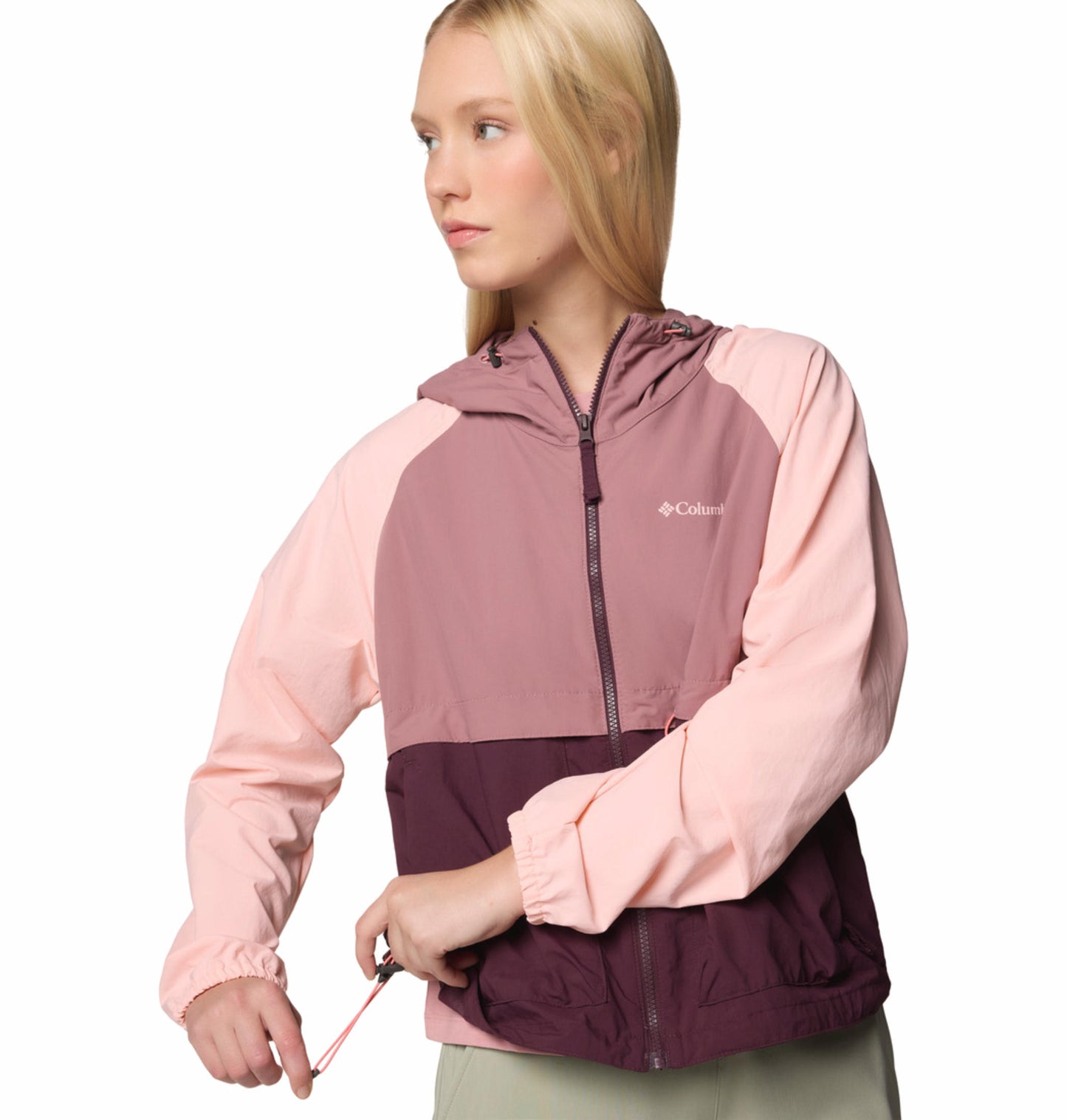 A Women Wearing Columbia Women Red Spire Valley Windbreaker (Sun Protection)