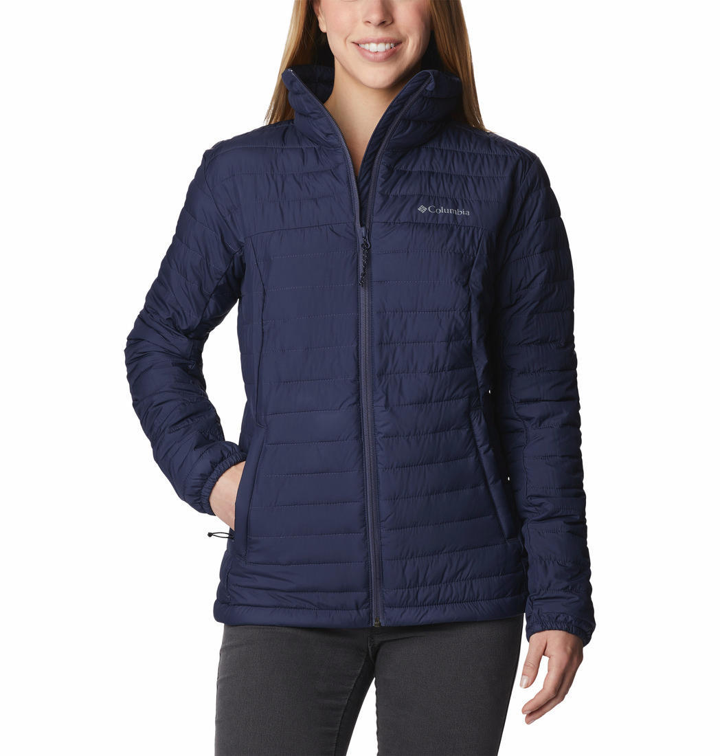 A Women Wearing Columbia Women Navy Blue Silver Falls Full Zip Jacket