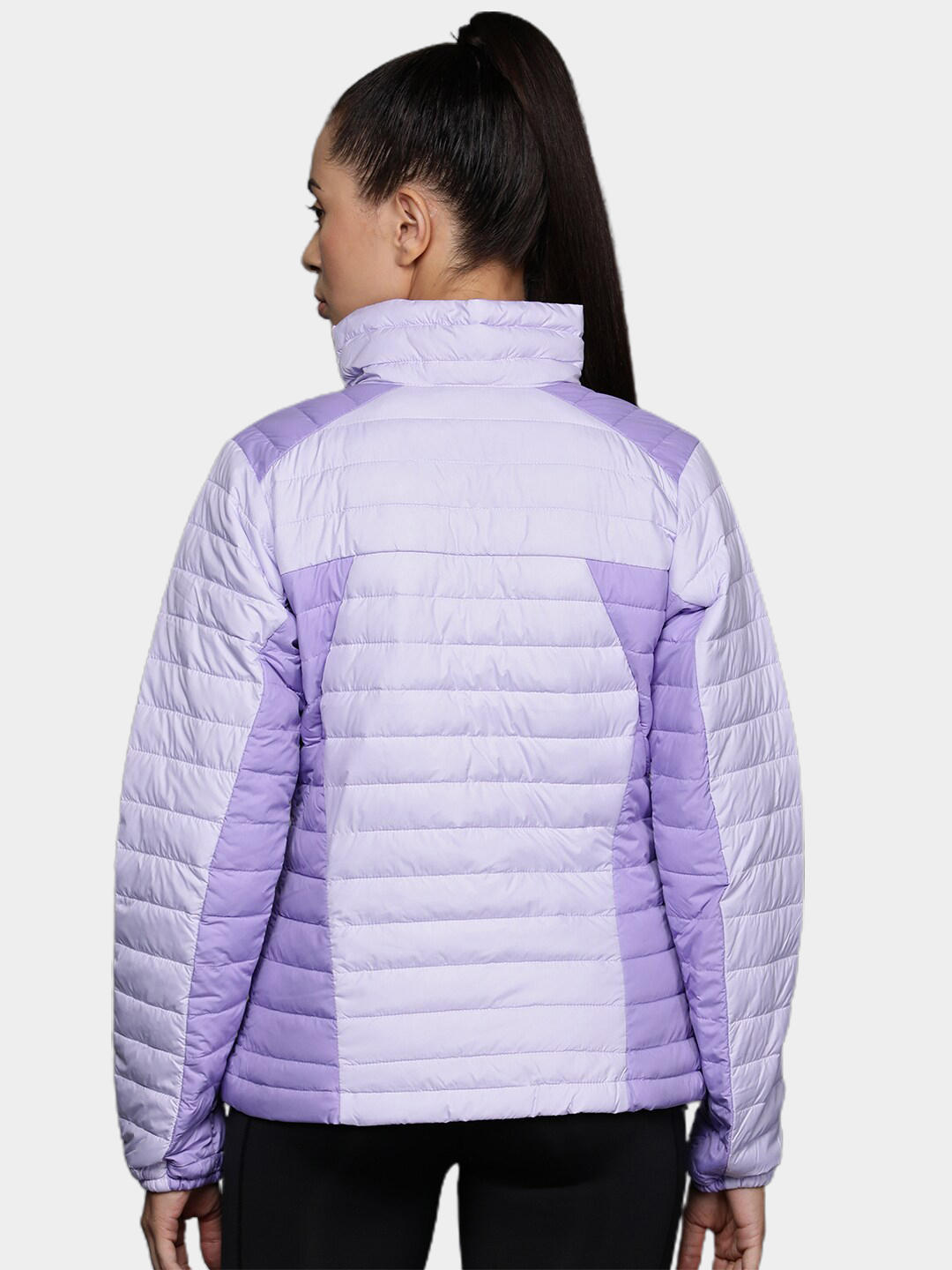 A Women Wearing Columbia Women Purple Silver Falls Full Zip Jacket