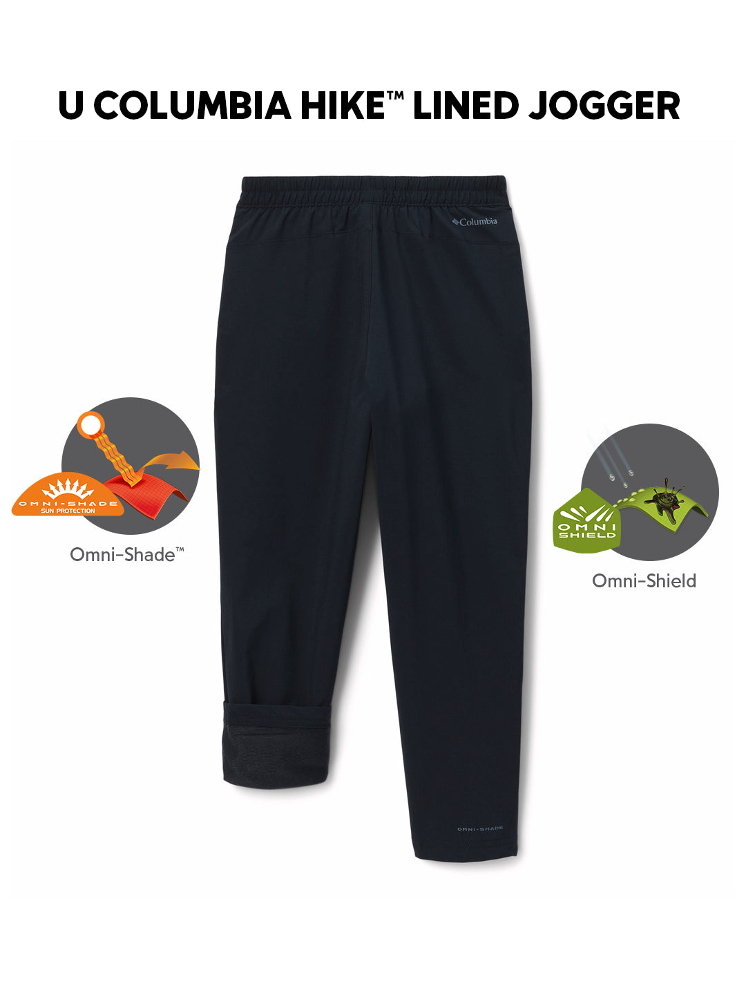 Columbia Kids Unisex Black Omni-Shade U Hike Lined Jogger (Sun Protection)