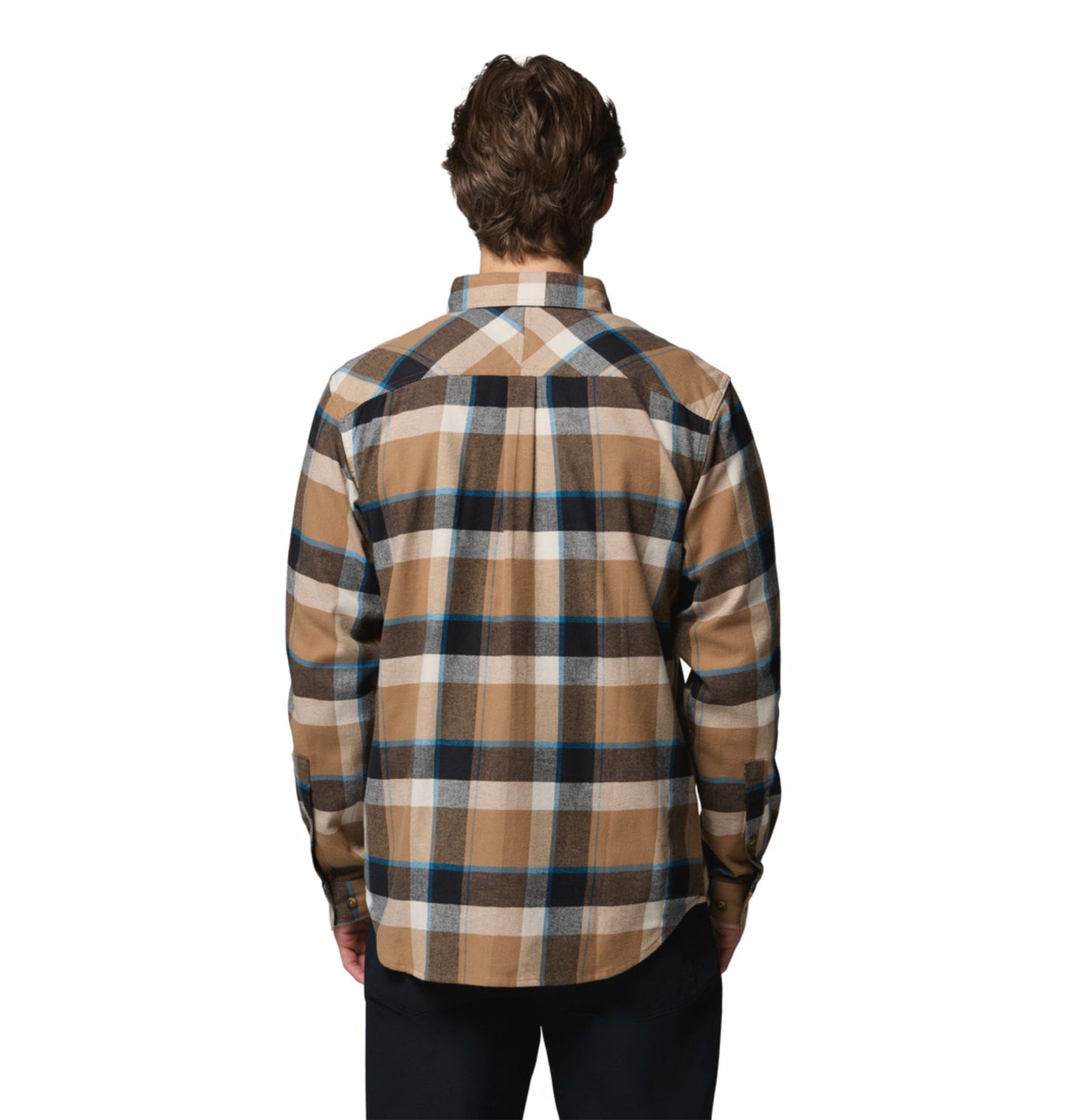men brown omni wick flare gun stretch flannel long sleeve shirt