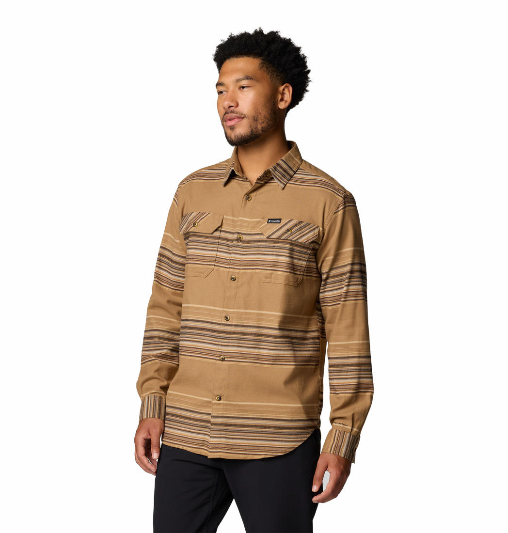 Columbia Mens Brown Flare Gun Stretch Flannel Long Sleeve Shirt