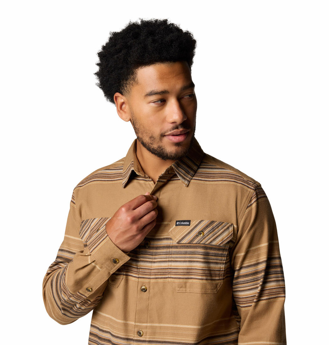 Columbia Mens Brown Flare Gun Stretch Flannel Long Sleeve Shirt
