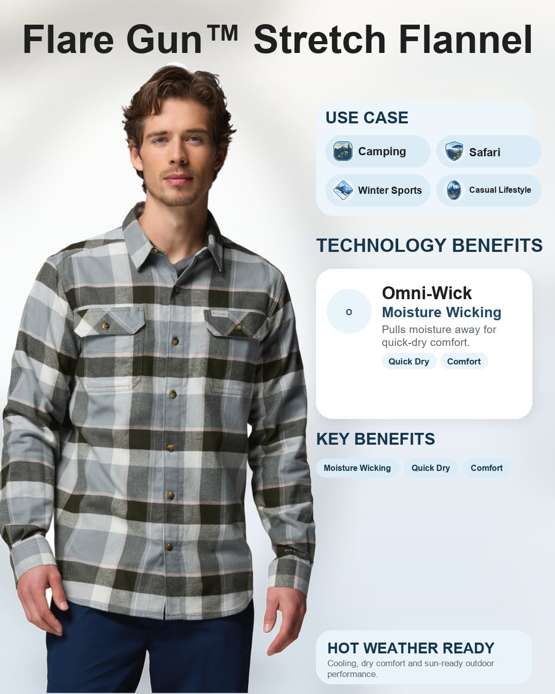 men green omni wick flare gun stretch flannel long sleeve shirt