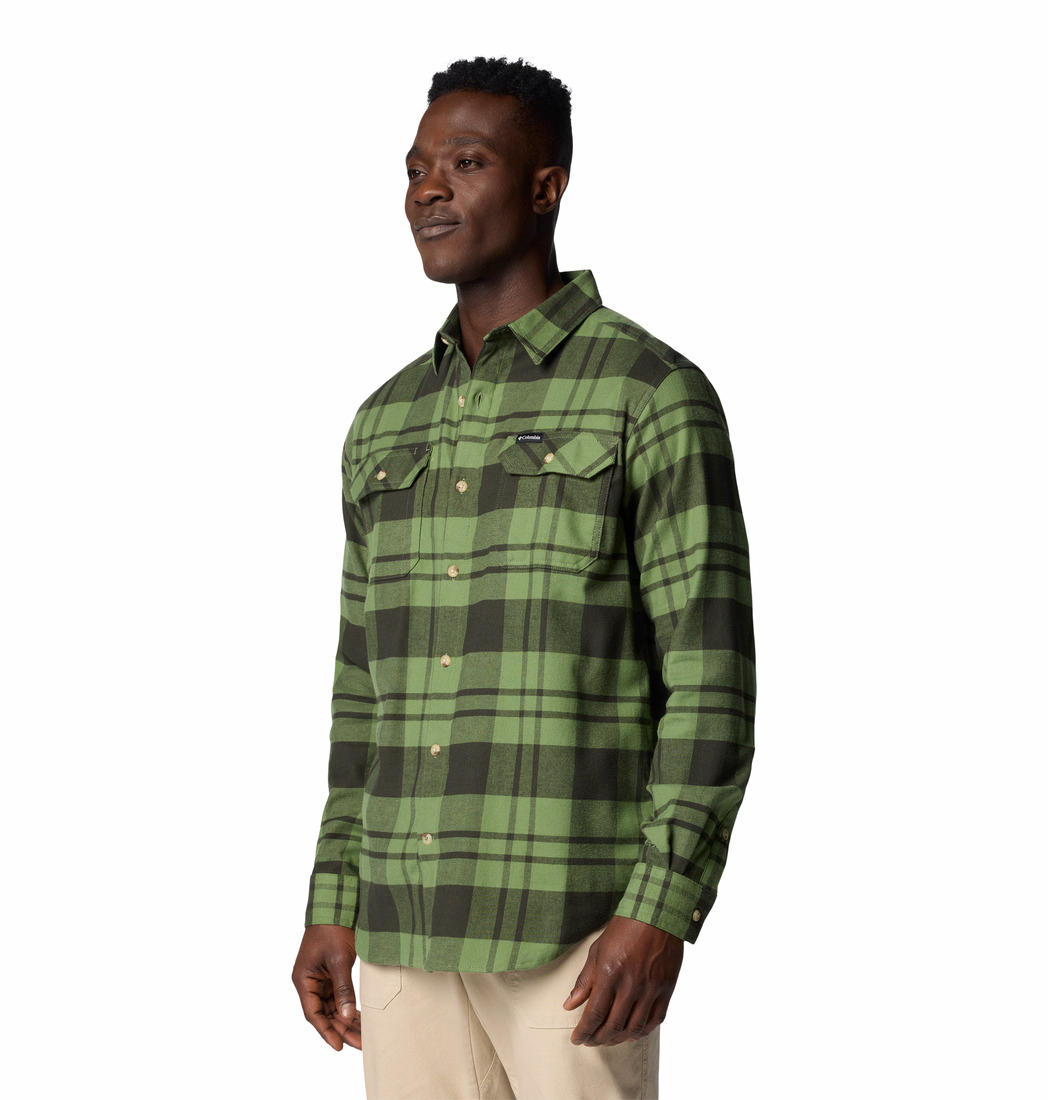 Columbia Mens Green Flare Gun Stretch Flannel Long Sleeve Shirt