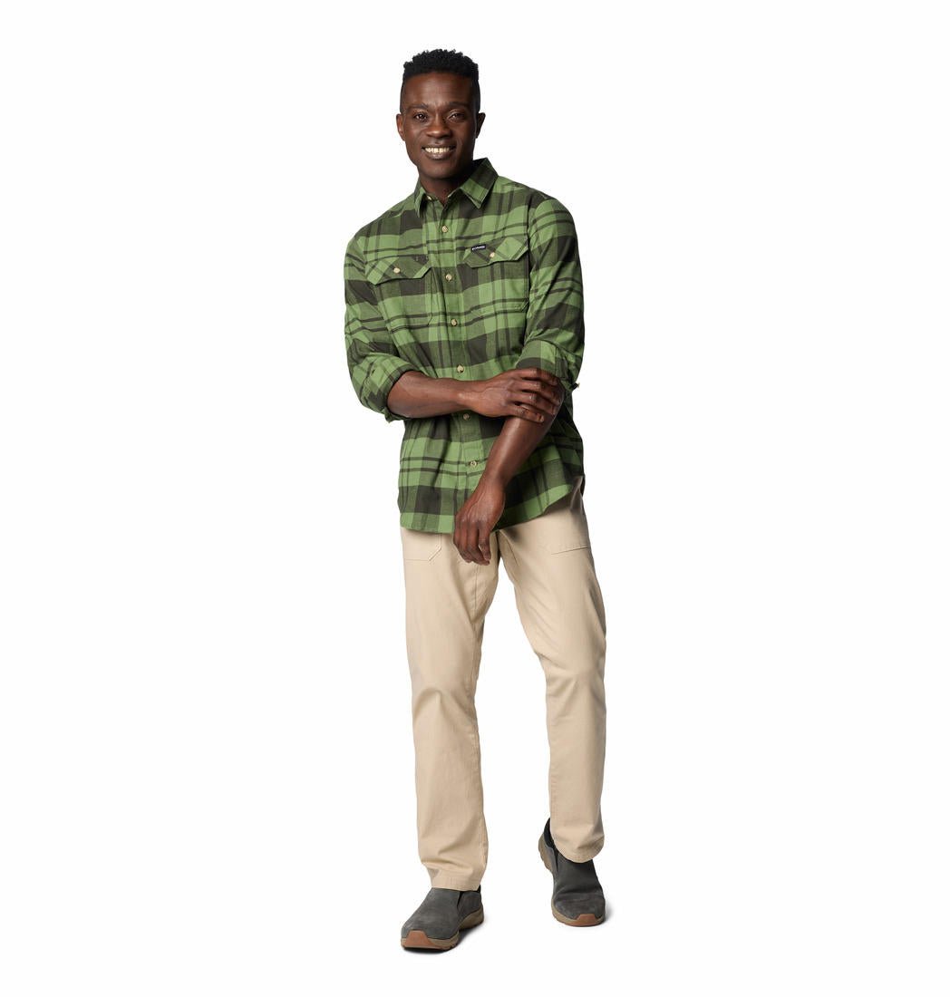 Columbia Mens Green Flare Gun Stretch Flannel Long Sleeve Shirt