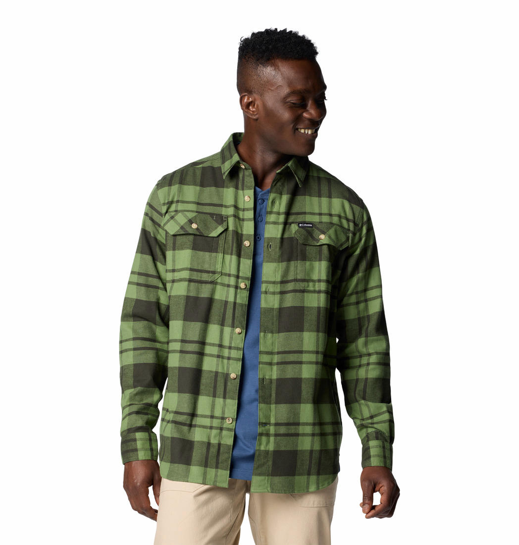 Columbia Mens Green Flare Gun Stretch Flannel Long Sleeve Shirt