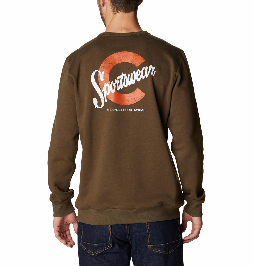 Columbia Men Olive M Columbia Logo Fleece Crew (Sun Protection)