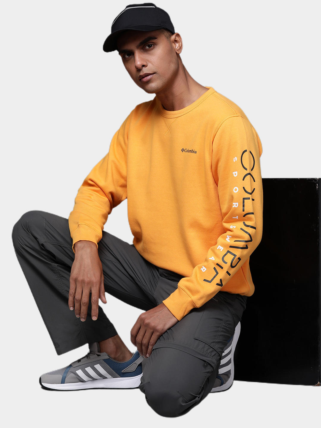 Columbia Men Yellow M Columbia Logo Fleece Crew (Sun Protection)