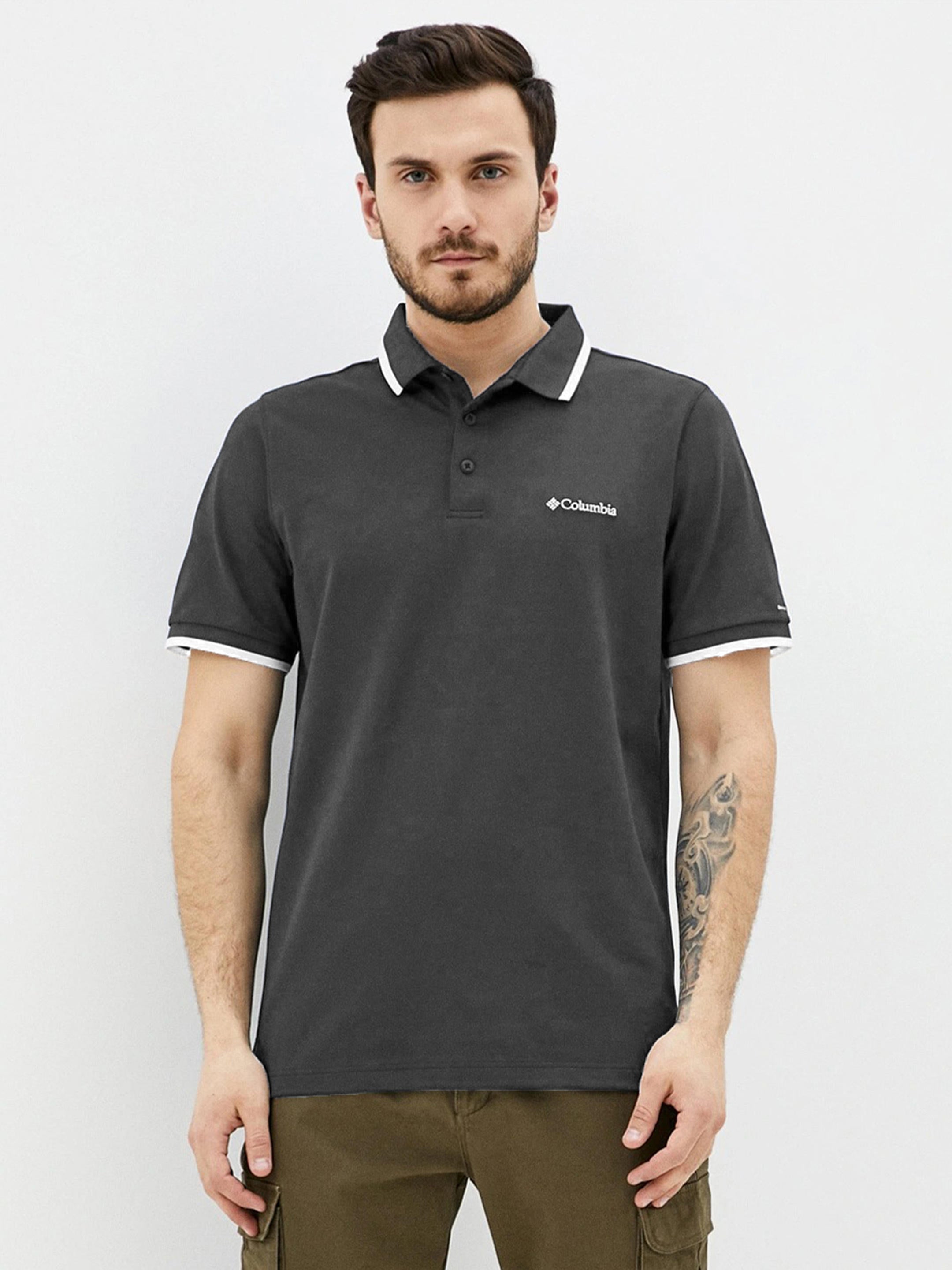 Columbia Men Black Cove Dome Butte Solid Pique Polo (Sun