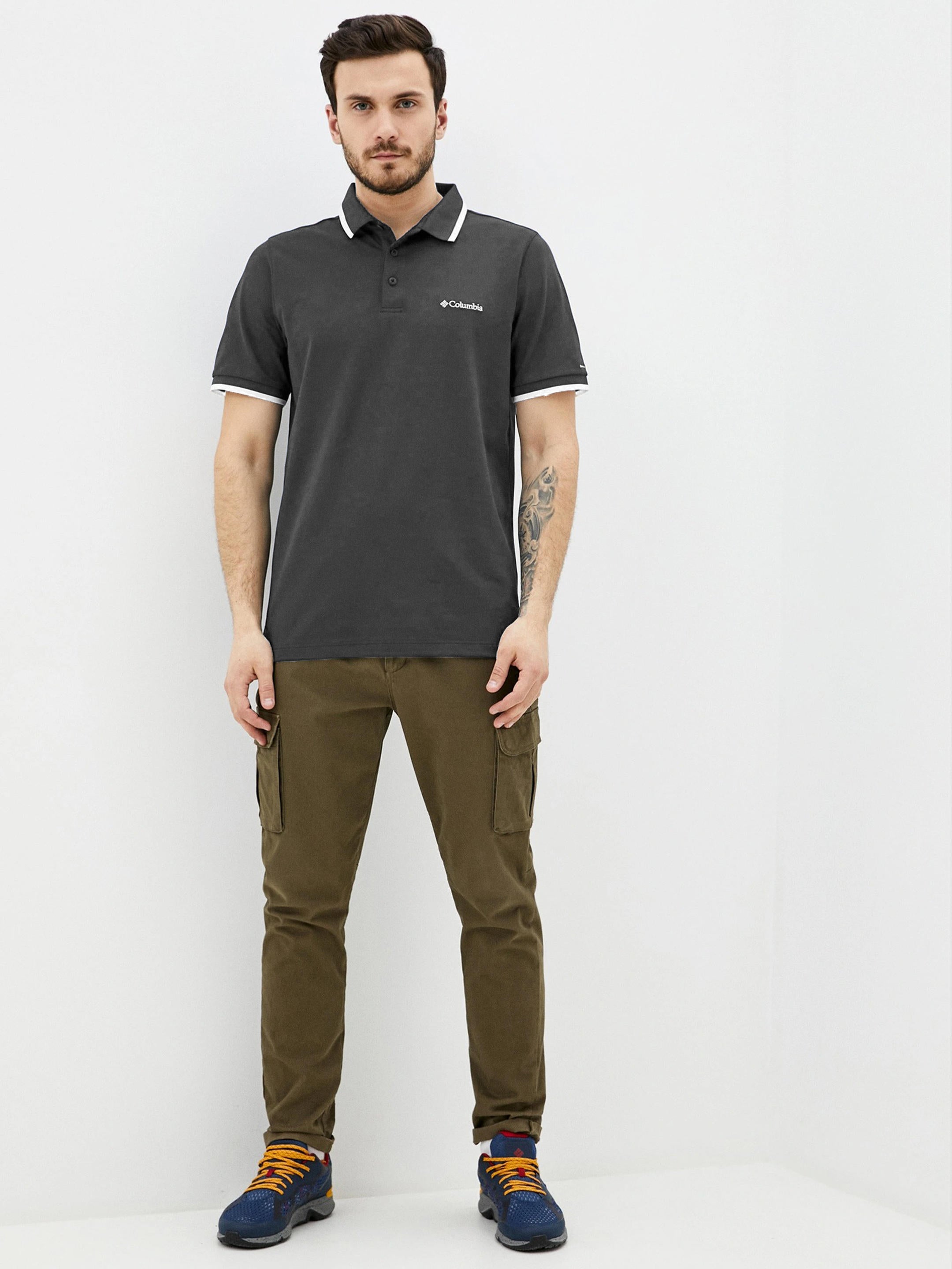 Columbia Men Black Cove Dome Butte Solid Pique Polo (Sun