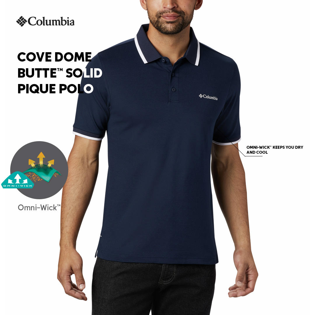 Columbia Mens Navy Blue Omni-Wick Cove Dome Butte Solid Pique Polo Tshirt