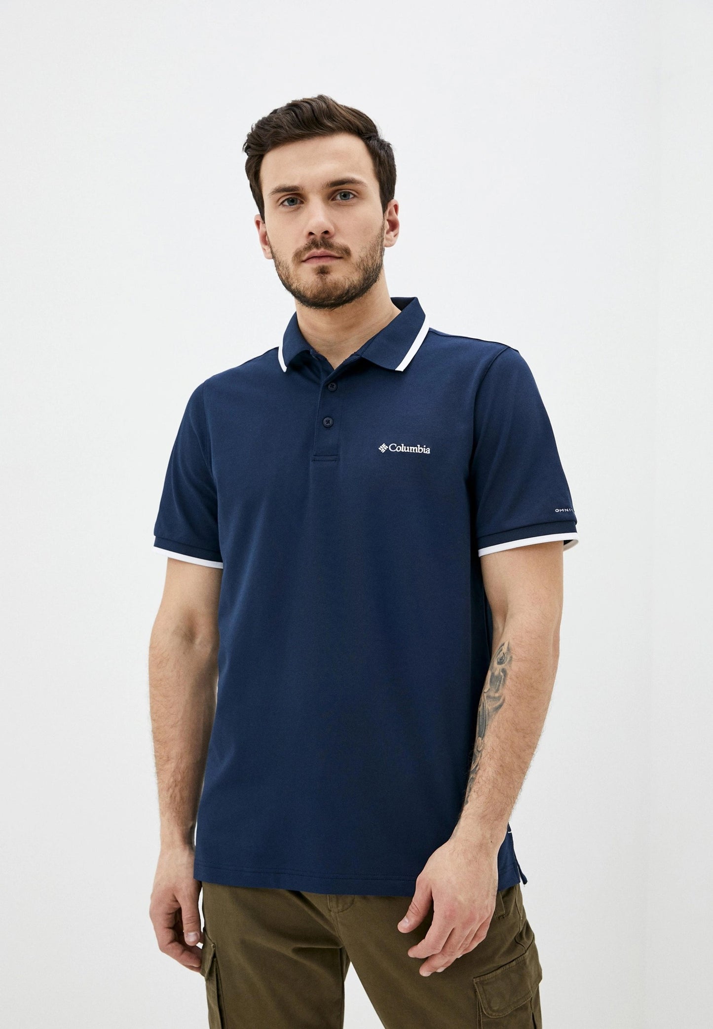 Columbia Mens Navy Blue Omni-Wick Cove Dome Butte Solid Pique Polo Tshirt
