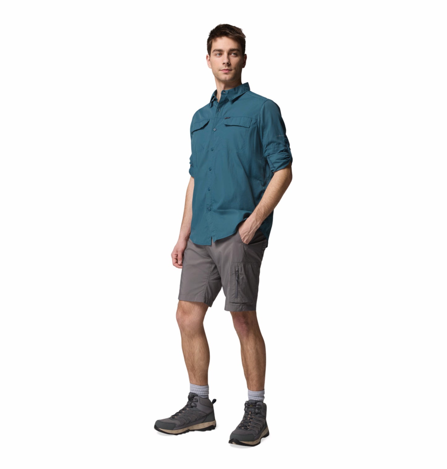Columbia Men Teal OmniShade UPF 50 Silver Ridge 2.0 Long Sleeve Shirt