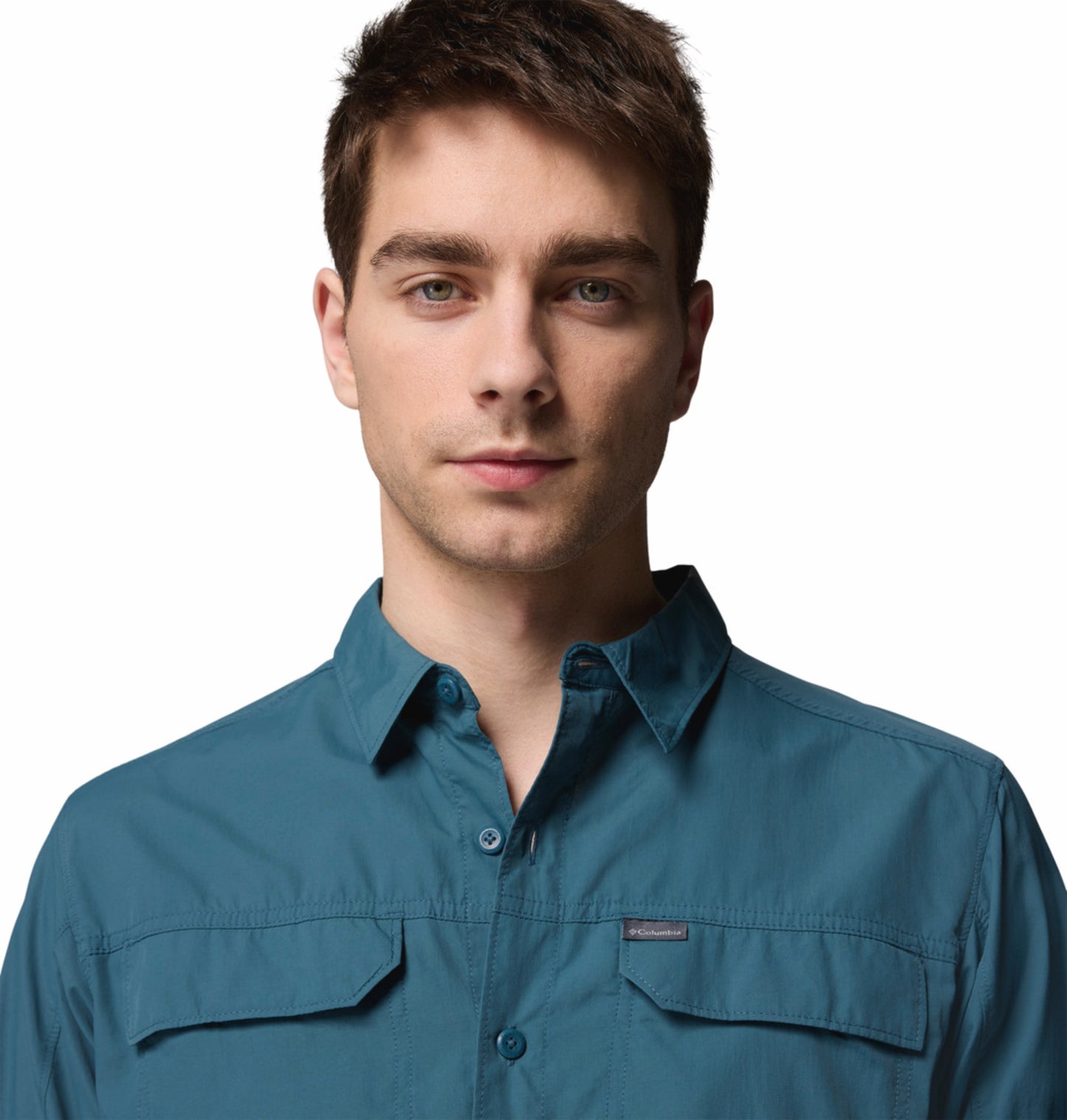 Columbia Men Teal OmniShade UPF 50 Silver Ridge 2.0 Long Sleeve Shirt