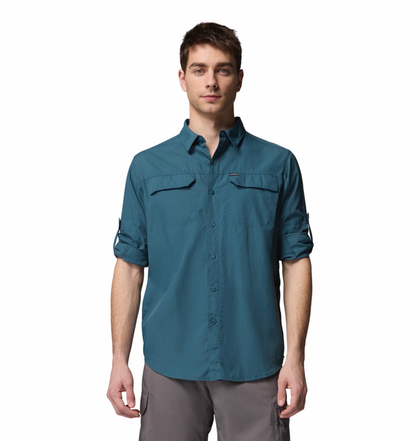 Columbia Men Teal OmniShade UPF 50 Silver Ridge 2.0 Long Sleeve Shirt