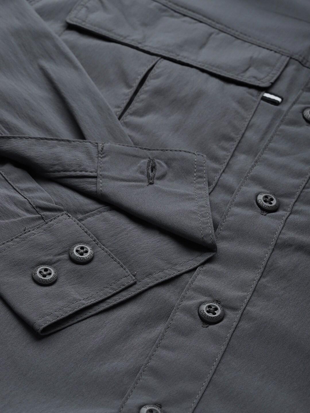Columbia Men Grey Omni-Wick Newton Ridge Long Sleeve Shirt