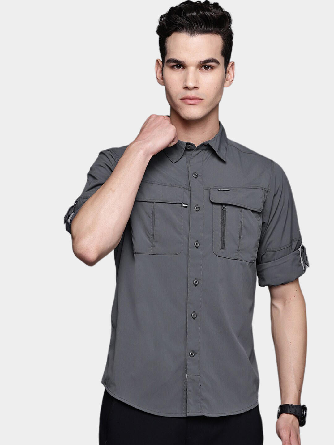 Columbia Men Grey Omni-Wick Newton Ridge Long Sleeve Shirt